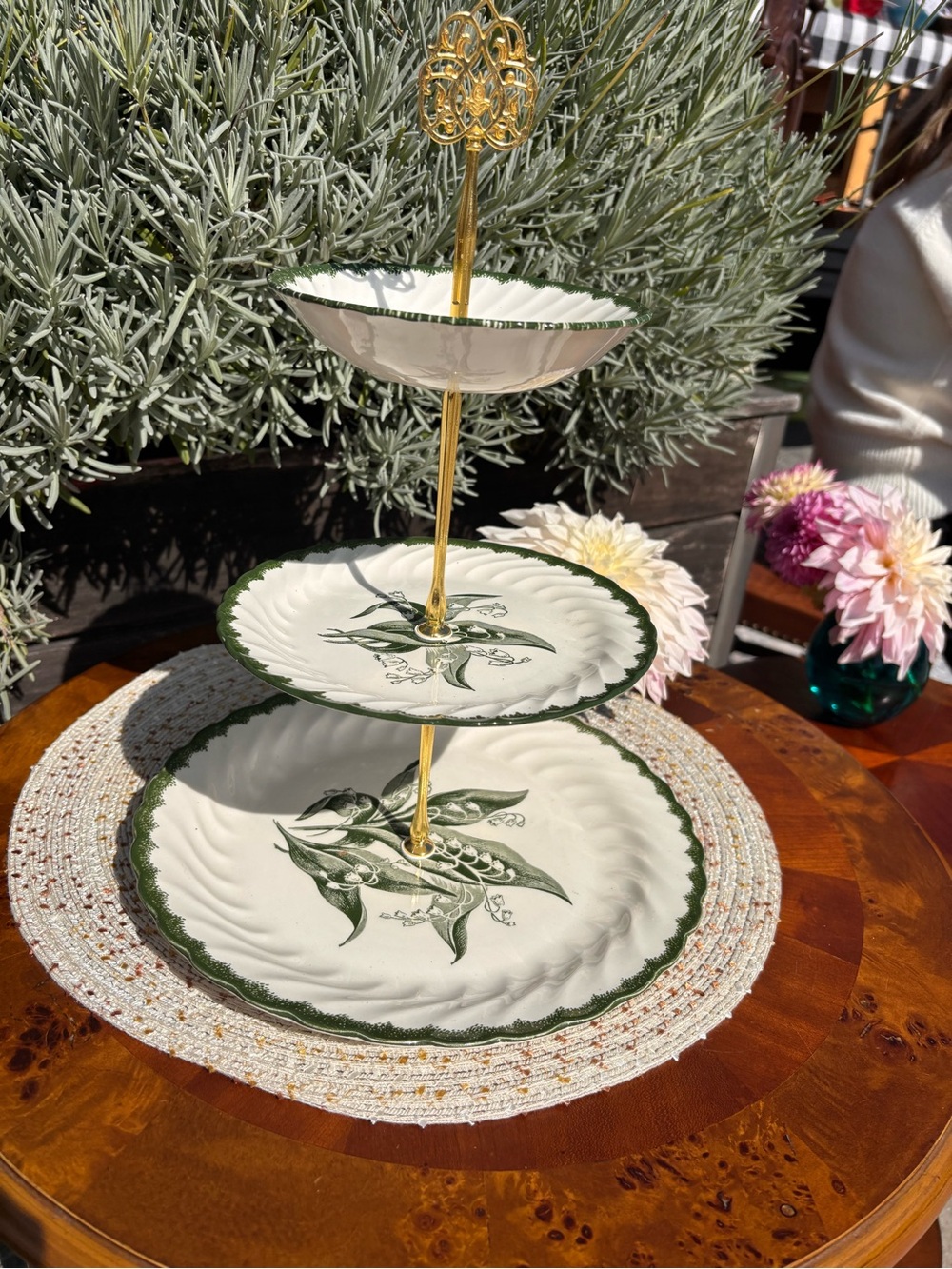 3 Tiered China dishes Royal Underglaze Gree Lilly of the Valley